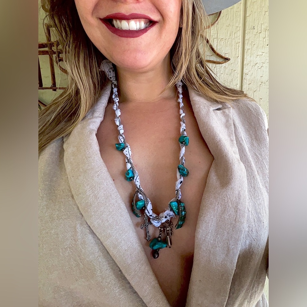 Handcrafted Bandana and Turquoise Charm Necklace